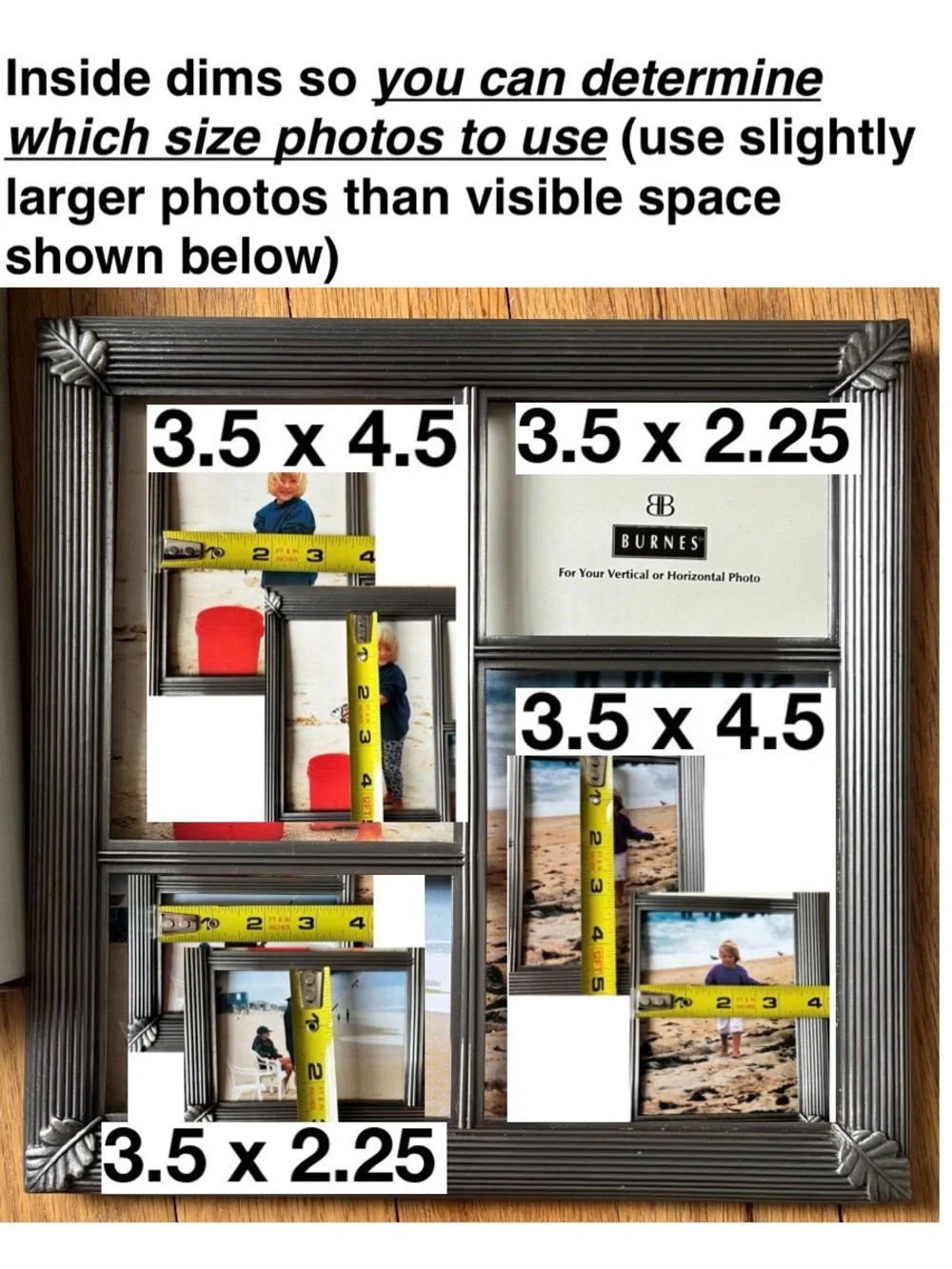 NIB Burnes®️Photo Collage Frame, Silver tone metal, 9x9 in.  MISSING GLASS